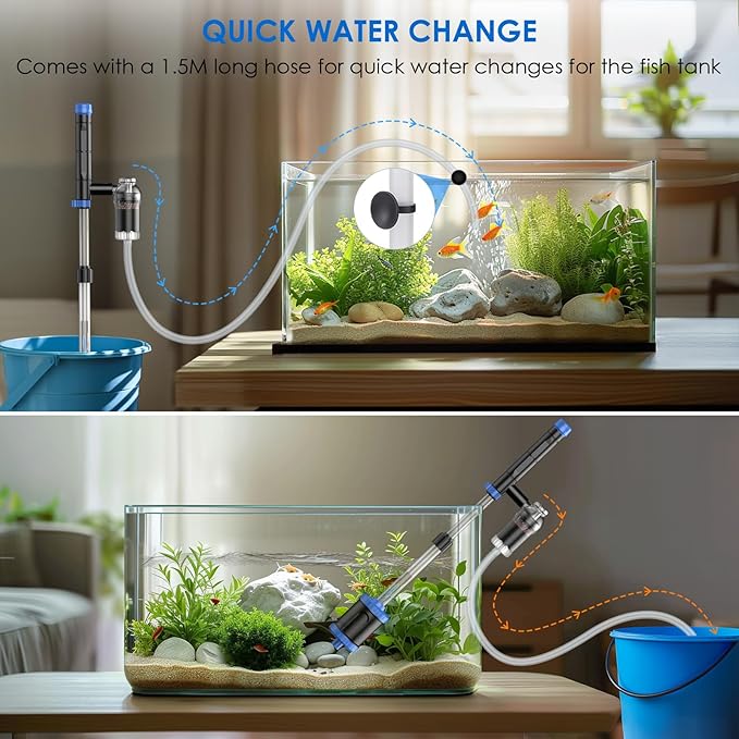 Electric Aquarium Vacuum Gravel Cleaner: 36W Fish Tank Cleaner Vacuum with Strong Suction for Water Change Wash Sand Algae Cleaner Water Shower and Water Circulation, Timed Off Suness