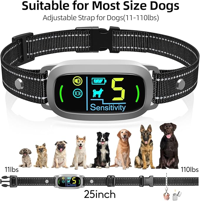 Dog Bark Collar, FAFAFROG Rechargeable Smart Collar, Anti Barking Training Collar with 5 Adjustable Sensitivity Beep Vibration Shock, Bark Collar for Large Medium Small Dogs(Grey) FAFAFROG