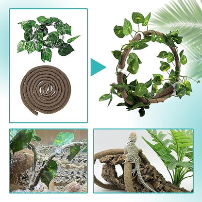 5 PCS Tank Accessories for Bearded Dragon Include Resin Hollow Tree Root Reptile Habitat Hideout Decor Hanging Jungle Vines Flexible Leaves Climbing Decorations for Lizard Gecko Chameleon Spider MUYG