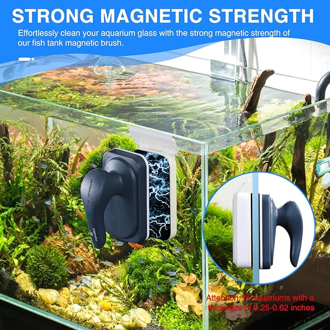 Aquarium Strong Magnetic Glass Cleaner Brush, Fish Tank Algae Magnet Cleaning Tool with 2 Detachable Scrapers, Mag Float Scrubber for 0.25-0.625Inch Glass and Acrylic Tanks fishkeeper