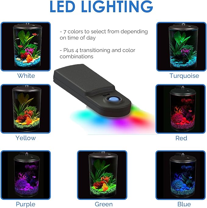 Koller Products 3-Gallon 360 Aquarium with LED Lighting (7 Color Choices) and Power Filter, Ideal for a Variety of Tropical Fish,Crystal-Clear Clarity,AP360A-3FFP DISCOVERTHEEXCITINGWORLDOFKEEPINGTROPICALFISH