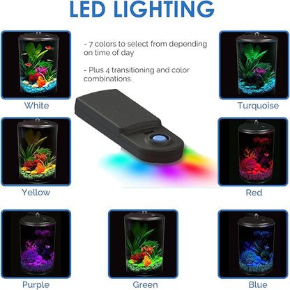 Koller Products 3-Gallon 360 Aquarium with LED Lighting (7 Color Choices) and Power Filter, Ideal for a Variety of Tropical Fish,Crystal-Clear Clarity,AP360A-3FFP DISCOVERTHEEXCITINGWORLDOFKEEPINGTROPICALFISH