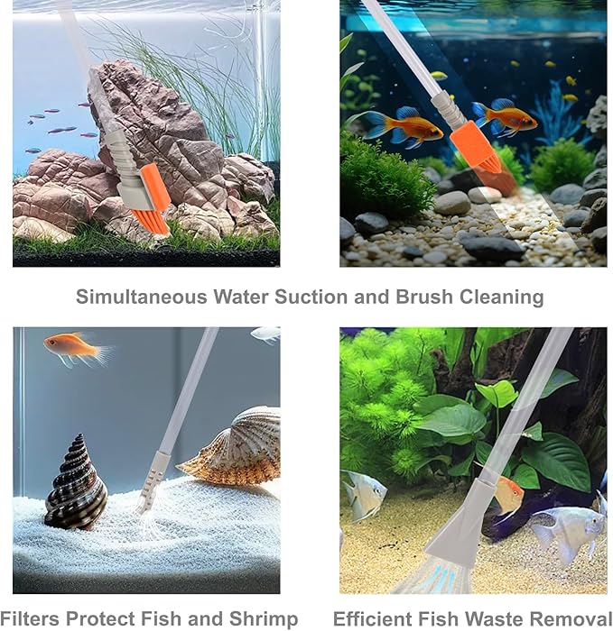 Compact Aquarium Siphon Vacuum and Water Changer Kit with Cleaning Brush, Perfect for Water Changing and Cleaning in Small Fish Tank, Premium Gravel Vacuum for Aquarium Kit PAWPICO