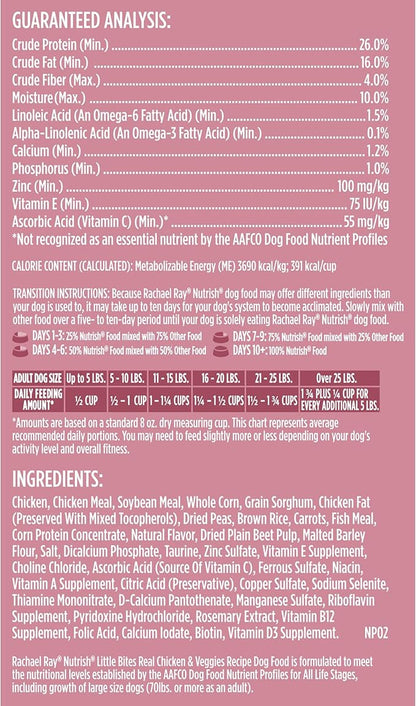 Nutrish Rachael Ray Little Bites Dry Dog Food, Chicken & Veggies Recipe for Small Breeds, 6 Pounds - PAWPICO