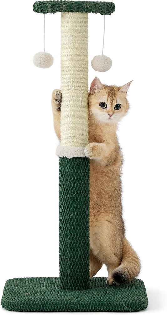 Lesure 29" Tall Cat Scratching Post - Premium Sisal Rope Highly Resistant Carpet Scratching Posts for Indoor Cats Adults, Sturdy Large Cat Scratch Pole with Hanging Ball, Green - PAWPICO