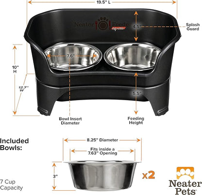 Neater Feeder - Express Model - Mess-Proof Dog Bowls (Medium/Large, Midnight Black) – Made in USA – Elevated, No Spill, Non-Tip, Non-Slip, Raised Stainless Steel Food & Water Pet Bowls - PAWPICO