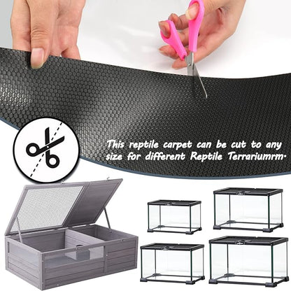 Bearded Dragon Tank Accessories, Reptile Terrarium Carpet Substrate for Leopard Gecko, Lizard, Iguana, Snake, Tortoise, Non-Adhesive Reptile Habitat Bedding(Black 118inch) Vodolo