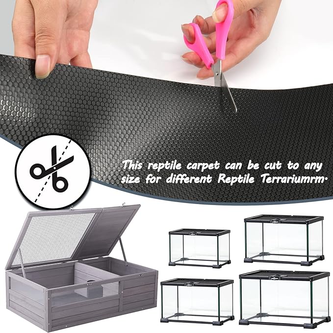 Bearded Dragon Tank Accessories, Reptile Terrarium Carpet Substrate for Leopard Gecko, Lizard, Iguana, Snake, Tortoise, Non-Adhesive Reptile Habitat Bedding(Black 79inch) Vodolo