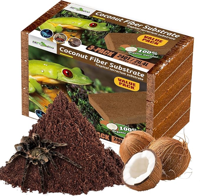 REPTI ZOO 3 Pack Coconut Fiber Substrate for Reptile, 24QT Reptile Coco Coir Brick for Hermit Crab Turtle Snake Frog Gecko Lizard Spider, Reptile Coconut Husk Terrarium Bedding REPTIZOO