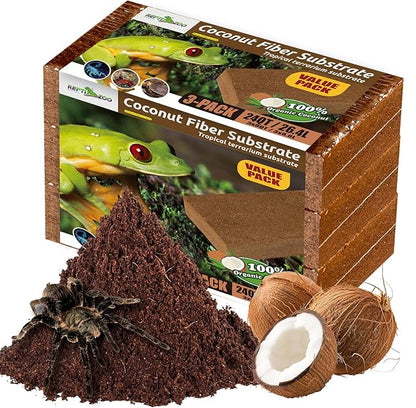 REPTI ZOO 3 Pack Coconut Fiber Substrate for Reptile, 24QT Reptile Coco Coir Brick for Hermit Crab Turtle Snake Frog Gecko Lizard Spider, Reptile Coconut Husk Terrarium Bedding REPTIZOO