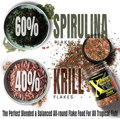 Xtreme Community Crave Flake - Krill & Spirulina Blend for Vibrant Colors, Immune Support and Digestive Health, Tropical & Freshwater Fish Nutrition – Premium Community Aquarium Food (2oz) XtremeAquaticFoods