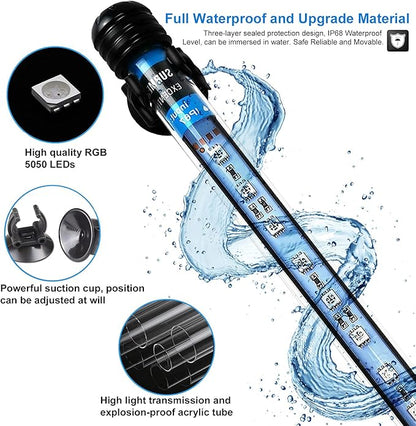 VARMHUS Submersible LED Aquarium Light,Fish Tank Light with 3 Stage Timer Auto Turn On/Off and Remote Controller Custom Adjusts 13 Colors and Brightness,24/7 Cycle RGB-15'' VARMHUS
