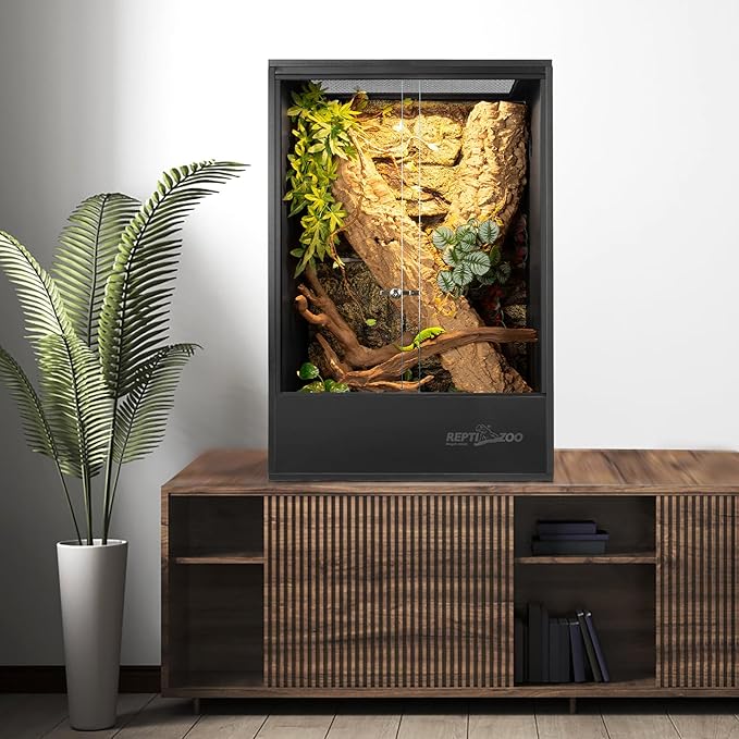 REPTIZOO 67 Gallon PVC Tall Reptile Tank, 24" x18”x36” Large Reptile Terrarium for Gecko Lizard Chameleon Frog Snake, Reptile Enclosure Habitat with Sliding Door & Top Screen Ventilation REPTIZOO