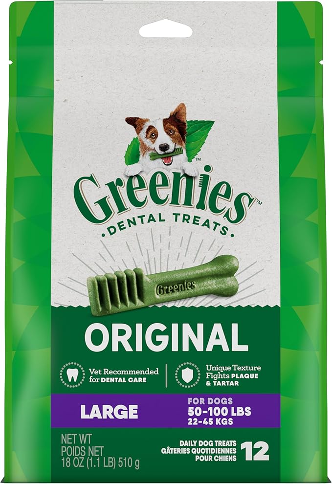 Greenies Original Large Natural Dental Care Dog Treats, 18 oz. Pack (12 Treats) - PAWPICO