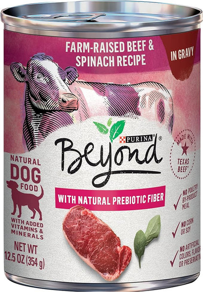 Purina Beyond Grain Free, Natural Gravy Wet Dog Food, Grain Free Beef & Spinach Recipe - (12) 12.5 oz. Cans - PAWPICO