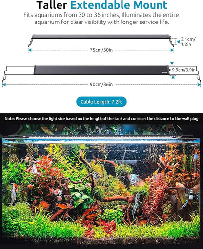 LED Aquarium Plant Light, 24/7 Custom Timer, Power-Off Memory, 7-Row LEDs 30-36in Full Spectrum Fish Tank Lights, 8 Colors, 20 Brightness, Day & Night Cycle, Adjustable Mount for Freshwater SEAOURA