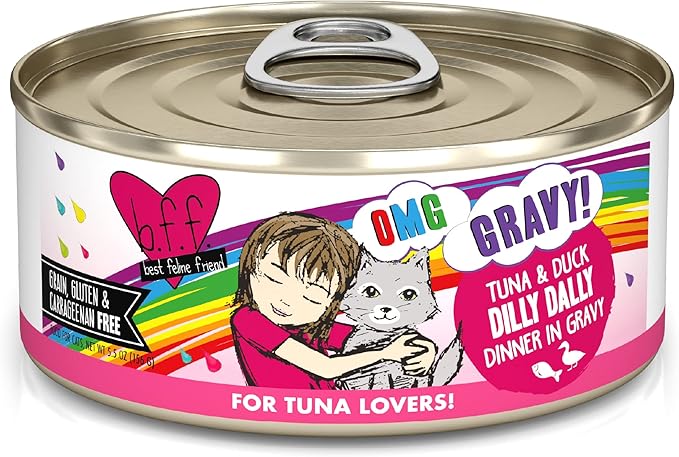 Weruva B.F.F. OMG - Best Feline Friend Oh My Gravy!, Tuna & Duck Dilly Dally with Tuna & Duck, 5.5oz Can (Pack of 8) - PAWPICO