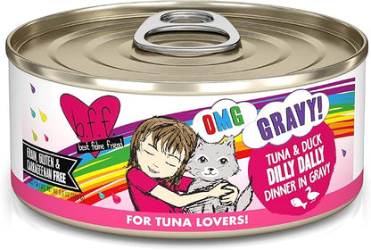 Weruva B.F.F. OMG - Best Feline Friend Oh My Gravy!, Tuna & Duck Dilly Dally with Tuna & Duck, 5.5oz Can (Pack of 8) - PAWPICO