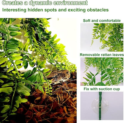 kathson Reptile Plants Hanging Plastic Fake Climbing Terrarium Plant Decor Bearded Dragons Corner Branch Habitat Decorations for Amphibian Lizards Crested Gecko Snake Hermit Crab Frogs (Bamboo) 3Pcs kathson