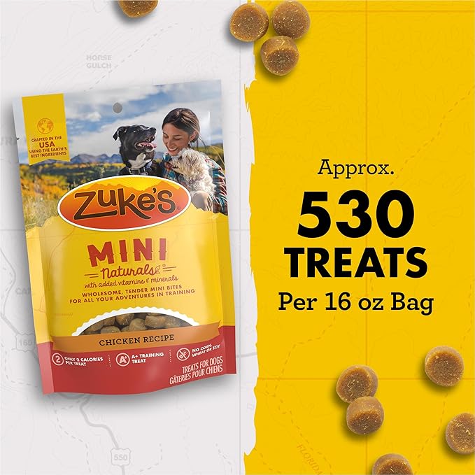 Zuke’s Mini Naturals Dog Training Treats for Dogs of All Sizes, Pet Treats made with Real Chicken, 16 oz. Resealable Pouch - 16 oz. Bag - PAWPICO