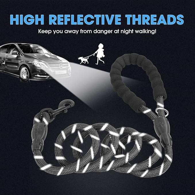 BAAPET 2/4/5/6 FT Dog Leash with Comfortable Padded Handle and Highly Reflective Threads for Small Medium and Large Dogs (4FT-1/2'', Black) BAAPET