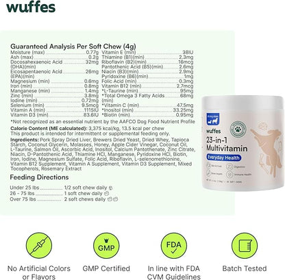 Wuffes 23-in-1 Chewable Dog Multivitamin&Supplements - Dog Multivitamin for Small&Large Breed - Pet Vitamins and Minerals for Coat, Heart, Hips&Joints, Digestion&Immune System, 30 Soft Chews (23-in-1) Wuffes