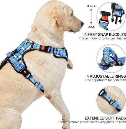 NESTROAD No Pull Dog Harness with Leash, Reflective No Choke Pet Vest Harness,Adjustable Soft Padded Dog Harness with Easy Control Handle for Large Dogs(Checkered Blue,X-Large) NESTROAD