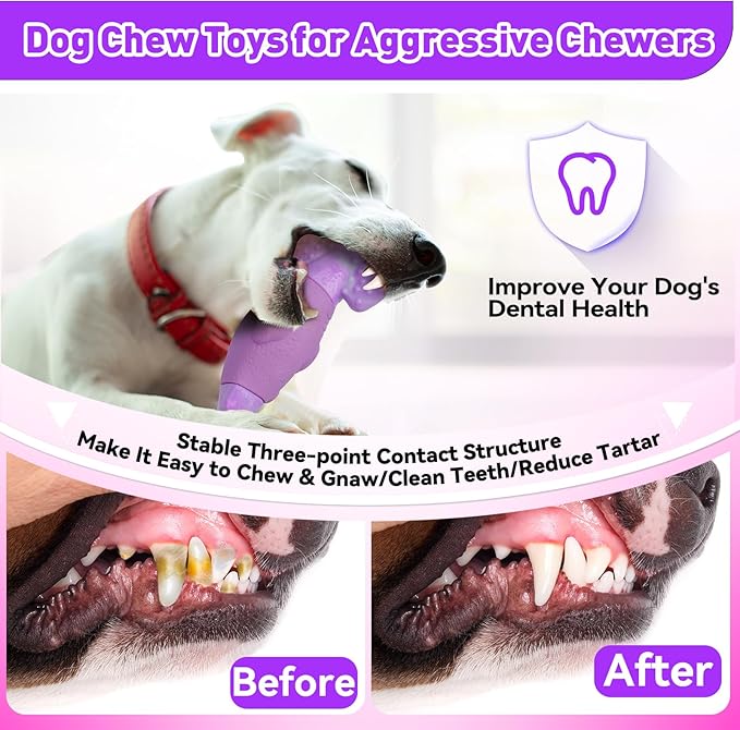 Dog Toys for Aggressive Chewers, Interactive Dog Chew Toys for Large Dogs, Indestructible Squeaky Dog Toys to Keep Them Busy, Tough Dog Toys for Medium/Large Breed Dogs (Purple, Hammerhead Shark) - PAWPICO