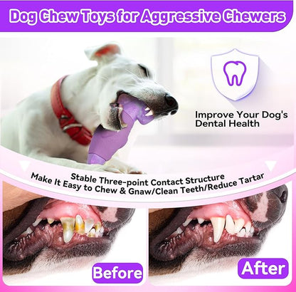 Dog Toys for Aggressive Chewers, Interactive Dog Chew Toys for Large Dogs, Indestructible Squeaky Dog Toys to Keep Them Busy, Tough Dog Toys for Medium/Large Breed Dogs (Purple, Hammerhead Shark) - PAWPICO