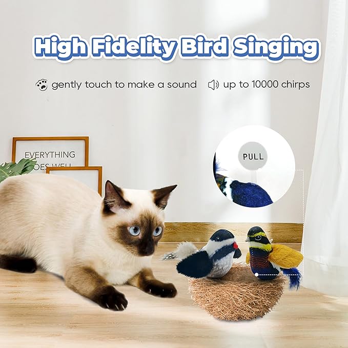 LEWISER Cat Toys Chirping Tit 2 Pcs with Catnip SilverVine, Suitable for Cat Wand Toys, Simulation Bird Design, Interactive Toys for Indoor Kitty Kitten Exercise, Orange and Black - PAWPICO