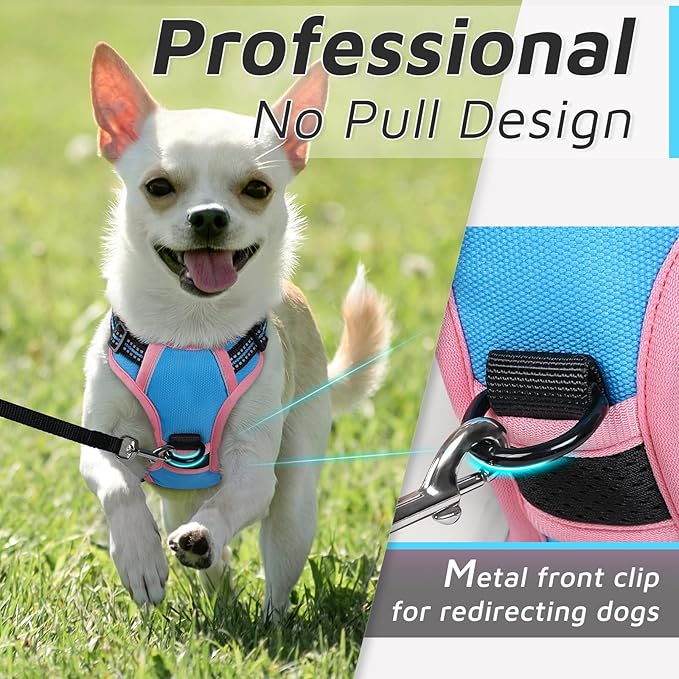 Eagloo Dog Harness for Large Dogs, No Pull Service Vest with Reflective Strips and Control Handle, Adjustable and Comfortable for Easy Walking, No Choke Harness with 2 Metal Rings, Pink & Blue, XS GoExplorewithEagloo