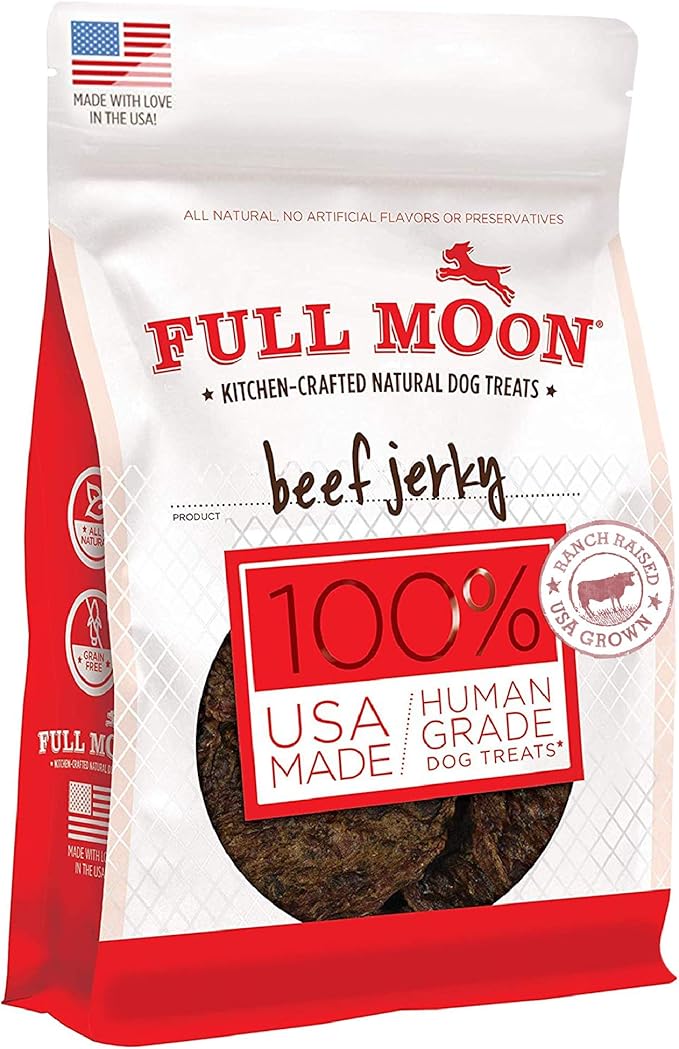 Full Moon Beef Jerky Healthy All Natural Dog Treats Human Grade Made in USA Grain Free 11 oz - PAWPICO