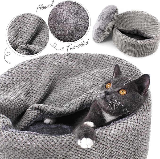 Winsterch Washable Warming Cat Bed House,Round Soft Cat Beds for Indoor Cats,Calming Pet Sofa Kitten Bed,Small Cat Pet Covered Cat Cave Beds Puppy Bed for Small Dogs (Gray) - PAWPICO
