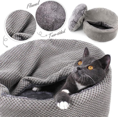 Winsterch Washable Warming Cat Bed House,Round Soft Cat Beds for Indoor Cats,Calming Pet Sofa Kitten Bed,Small Cat Pet Covered Cat Cave Beds Puppy Bed for Small Dogs (Gray) - PAWPICO