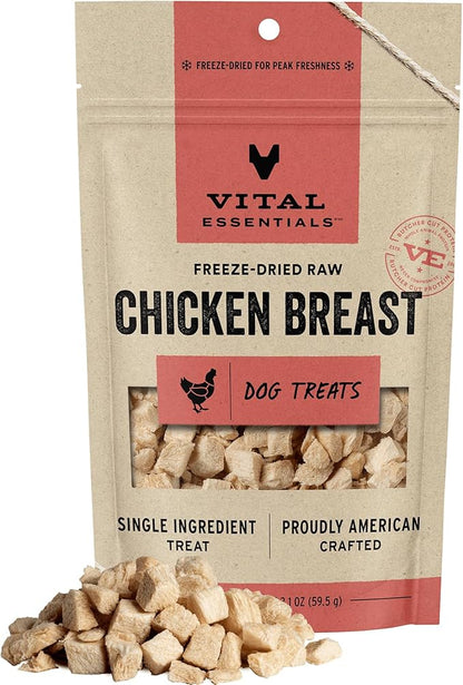 Vital Essentials Freeze Dried Raw Single Ingredient Dog Treats, Chicken Breast, 2.1 oz - PAWPICO