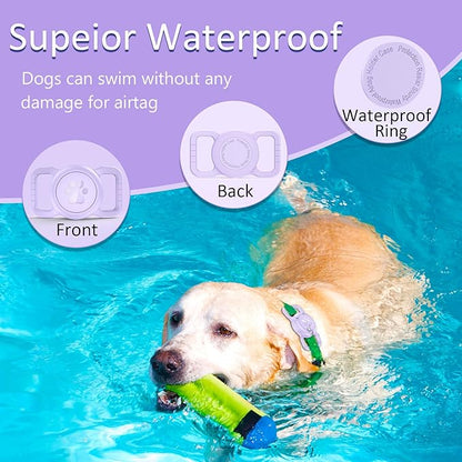 SANKALA Airtag Dog Collar Holder, [1 Pack] Waterproof Airtag Collar Holder for Dog, Silicone Full Body Covered Anti-Lost Protective Apple Airtag Case for Pet Collar - Fits All Width Collars, Purple SANKALA