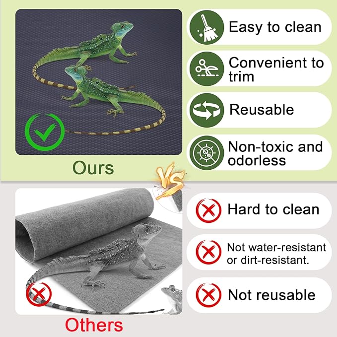 LEOLIO 17.7 x 120 Inch Bearded Dragon Tank Accessories, Non-Adhesive Reptile Carpet Liner for Leopard Gecko, Snake, Lizard, and Tortoise, Terrarium Mat Bedding for Tank Flooring (Black) LEOLIO