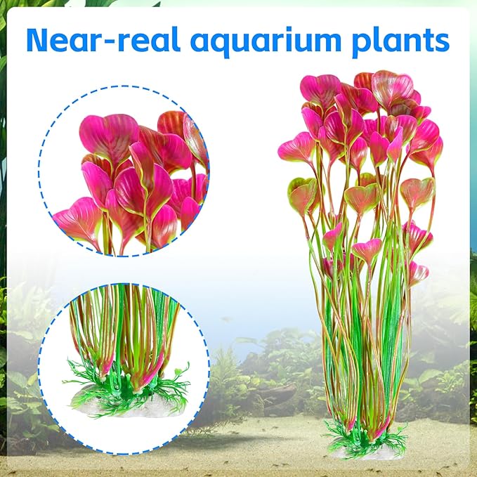 AQUANEAT Artificial Aquarium Plants, Fish Tank Plants Plastic, Aquarium Decor Large, 15.5 inch Red Fish Tank Decorations, 2pcs Aquaneat
