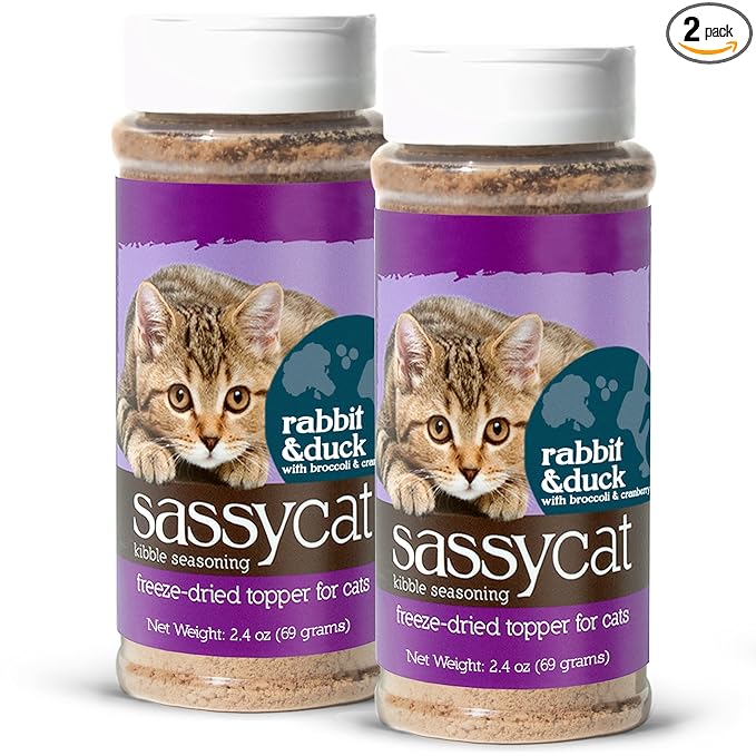 Herbsmith Sassy Cat Kibble Seasoning – Freeze Dried Rabbit & Duck – Cat Food Topper for Picky Eaters – Rabbit & Duck [Bundle x2] - PAWPICO