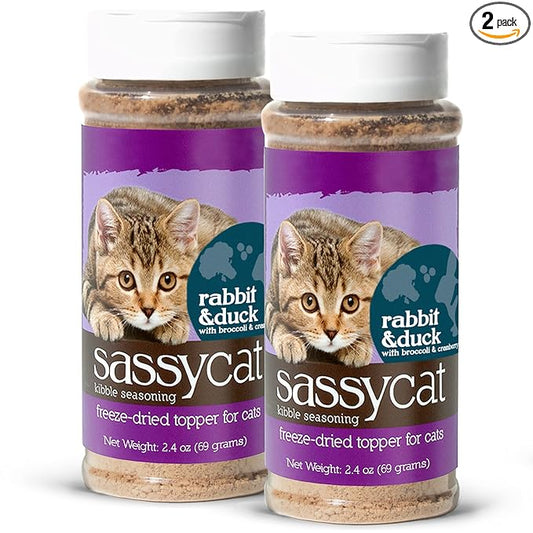 Herbsmith Sassy Cat Kibble Seasoning – Freeze Dried Rabbit & Duck – Cat Food Topper for Picky Eaters – Rabbit & Duck [Bundle x2] - PAWPICO