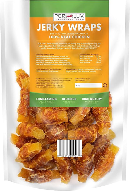 Dog Treats, Chicken & Sweet Potato Jerky Wraps, Made with Real Chicken, 16 Ounces, Rawhide Free, Healthy, Easily Digestible, Long Lasting, High Protein Dog Treat, Satisfies Dog's Urge to Chew - PAWPICO