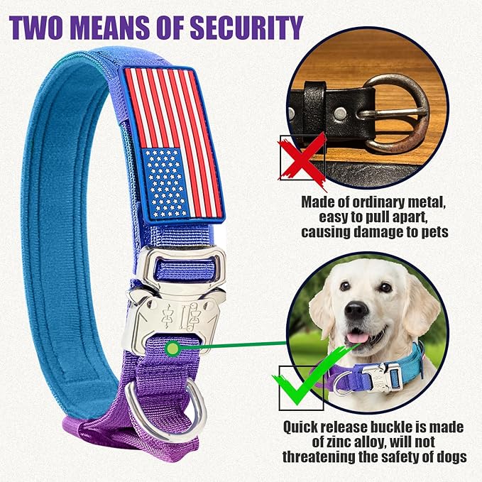 Tactical Dog Collar Military Dog Collar Adjustable Nylon Dog Collar Heavy Duty Metal Buckle with Handle for Dog Training,with Patches(Gradient 1, XL) Celifelight