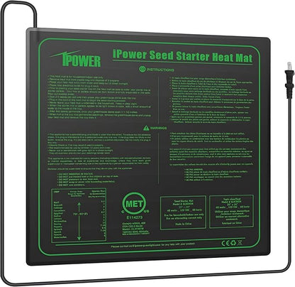 iPower Durable Seedling Heat Mat Warm 20" x 20" Hydroponic Heating Pad Waterproof for Seed Starting Greenhouse and Germination iPower