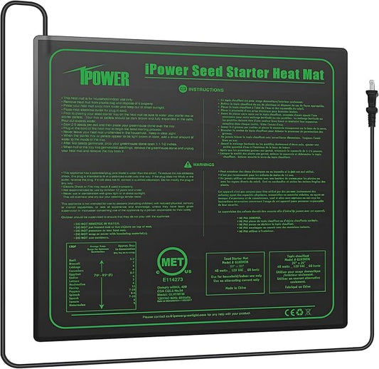 iPower Durable Seedling Heat Mat Warm 20" x 20" Hydroponic Heating Pad Waterproof for Seed Starting Greenhouse and Germination iPower