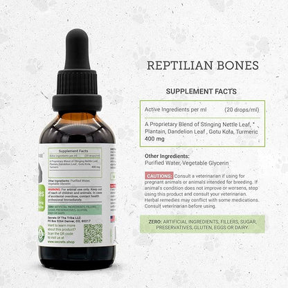 Reptilian Bones | Natural Herbal Dietary Pet Supplement for Reptiles | Support Healthy Bones | Alcohol-Free Extract, Stinging Nettle Leaf, Plantain, Dandelion Leaf, Gotu Kola, Turmeric 2 oz SecretsOfTheTribe
