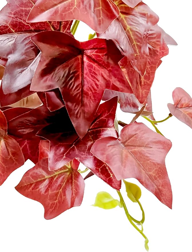 Woyrise 2 Pack Reptile Plants for Terrarium, Amphibian Habitat Decor Artificial Hanging Plants with Suction Cup for Gecko Lizard Snake Chamelon - Fake Red Ivy Woyrise