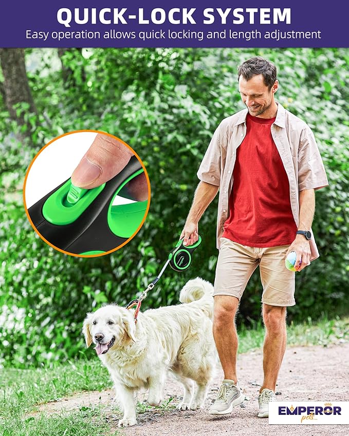 Emperor Pets 26 ft Retractable Dog Leash Large Dogs - Up to 110lb, Large Dog Leash Heavy Duty Dog Leash Retractable 26 ft, Dog Leashes for Large Breed Dogs, Dog Leashes for Medium Dogs -GN26 EmperorPets