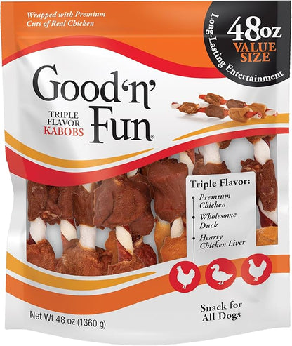 Good 'n' Fun Good'n'Fun Triple Flavor Kabobs 48 Ounce, Rawhide Snack for All Dogs, 48 Oz (Pack of 4) - PAWPICO