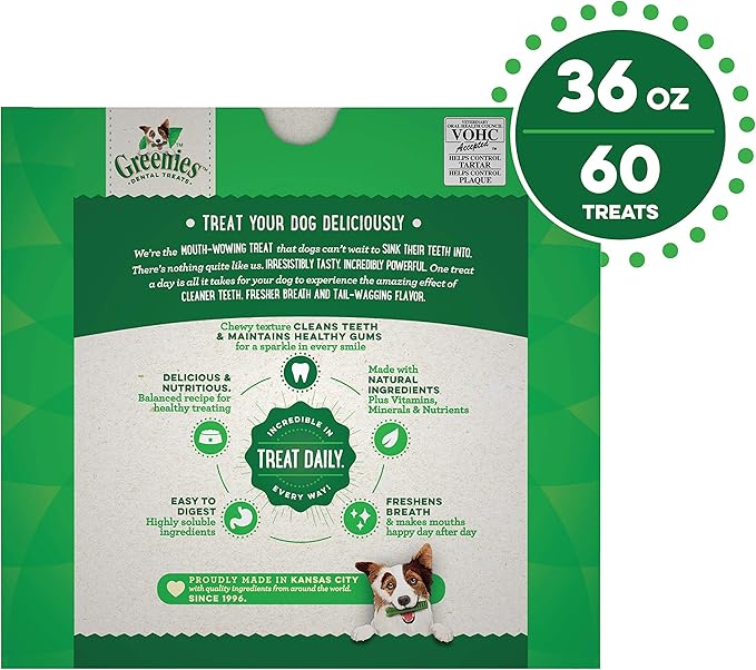 Greenies Original Petite Natural Dental Care Dog Treats, 36 oz. Pack (60 Treats) - PAWPICO