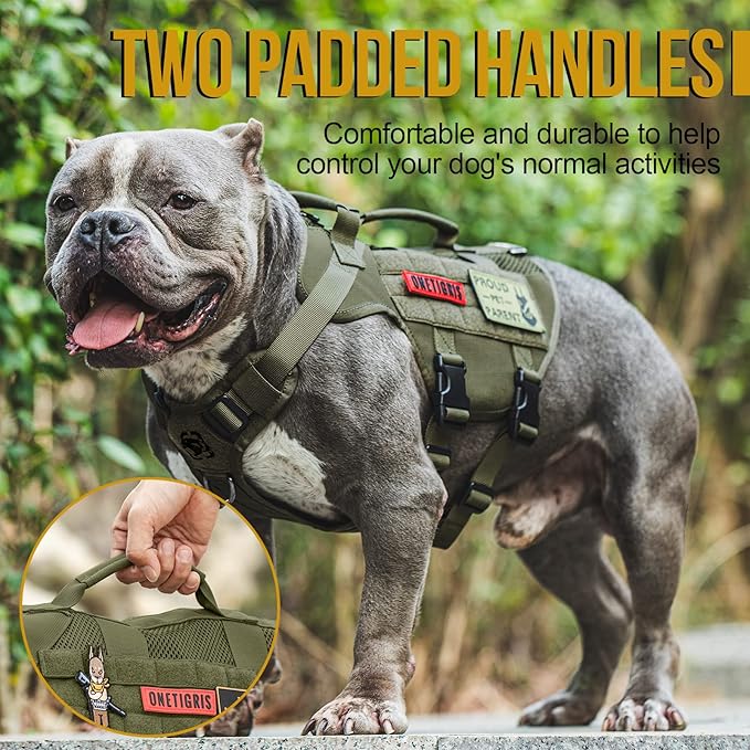 OneTigris Tactical Dog Harness for Small Dog, No Pull Small Dog Vest Harness Breathable Military Dog Molle Vests with Handles, Harness for Walking Hiking Training (Green, XS) OneTigris